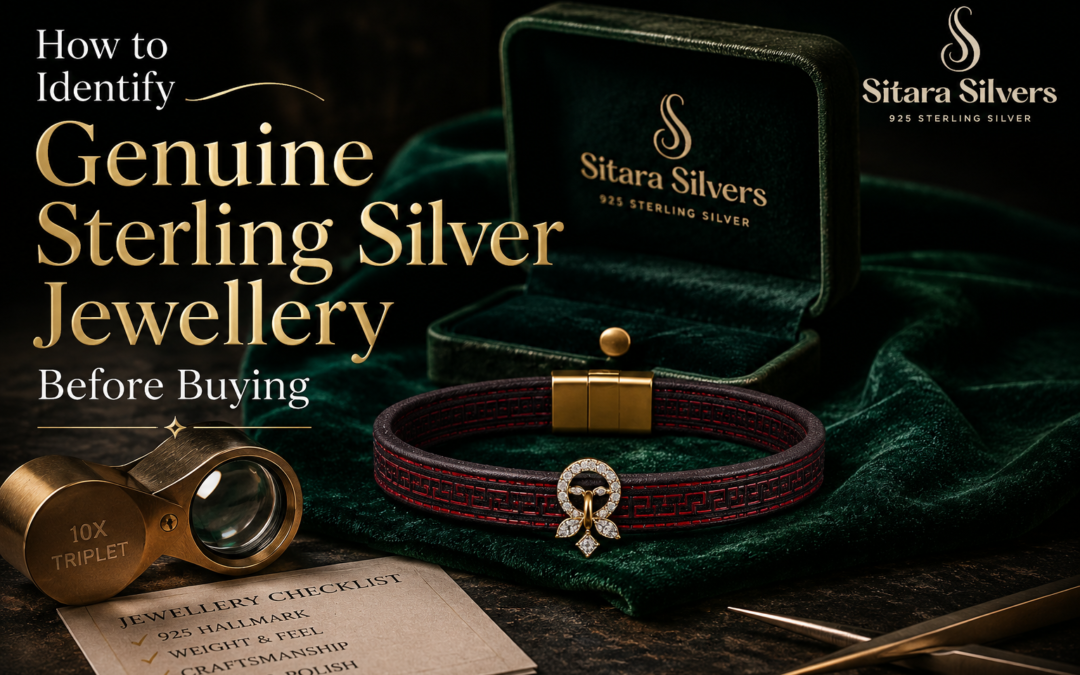Checking a 925 hallmark stamp to identify genuine sterling silver jewellery
